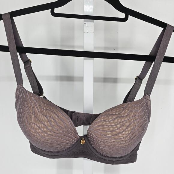 Parfait womens Sz 30DD Classic T Shirt Bra Dark Mauve w/ Zebra Print Mesh - Picture 1 of 5